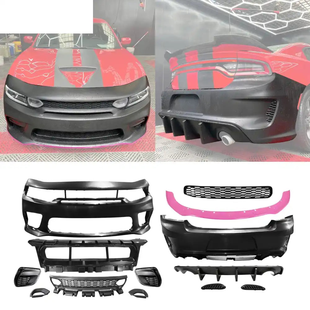 2015-2023 Dodge Charger Rear & Front Bumper + Pink Lip Diffuser PP Pink