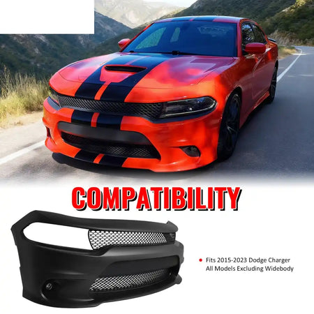 2015-2023 Dodge Charger SRT Hellcat Front Bumper Cover W/Fog Lamps PP Unpainted Black