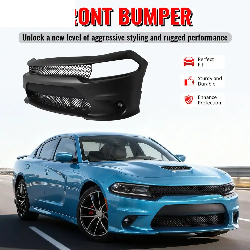 2015-2023 Dodge Charger SRT Hellcat Front Bumper Cover W/Fog Lamps PP Unpainted Black