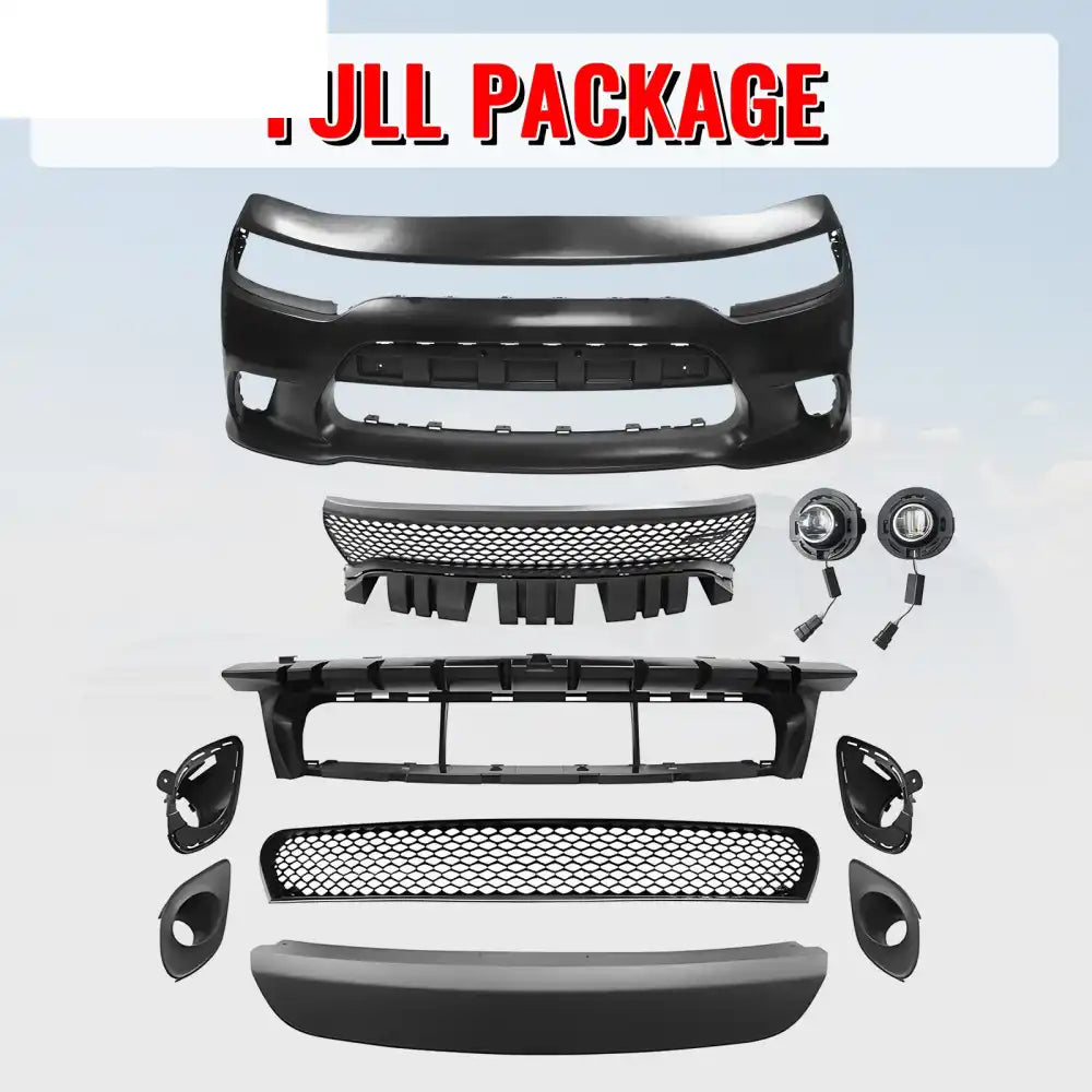 2015-2023 Dodge Charger SRT Hellcat Front Bumper Cover W/Fog Lamps PP Unpainted Black