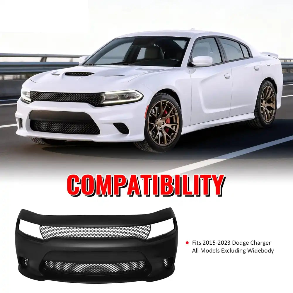 2015-2023 Dodge Charger SRT Hellcat Front Bumper W/Fog Light Grilles Unpainted Black