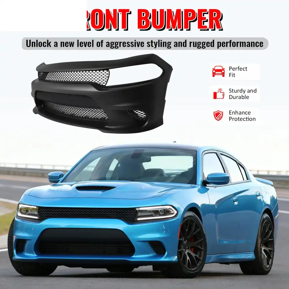 2015-2023 Dodge Charger SRT Hellcat Front Bumper W/Fog Light Grilles Unpainted Black