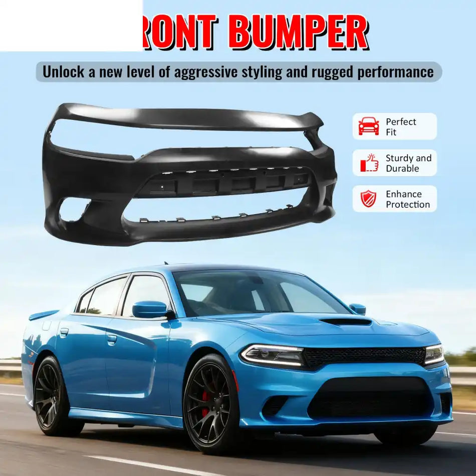2015-2023 Dodge Charger SRT Hellcat Style Car Front Bumper Cover PP Unpainted Black
