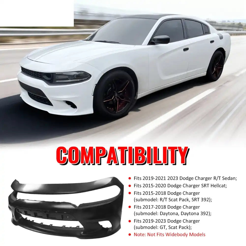 2015-2023 Dodge Charger SRT Hellcat Style Car Front Bumper Cover PP Unpainted Black