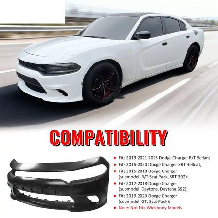 2015-2023 Dodge Charger SRT Hellcat Style Car Front Bumper Cover PP Unpainted Black