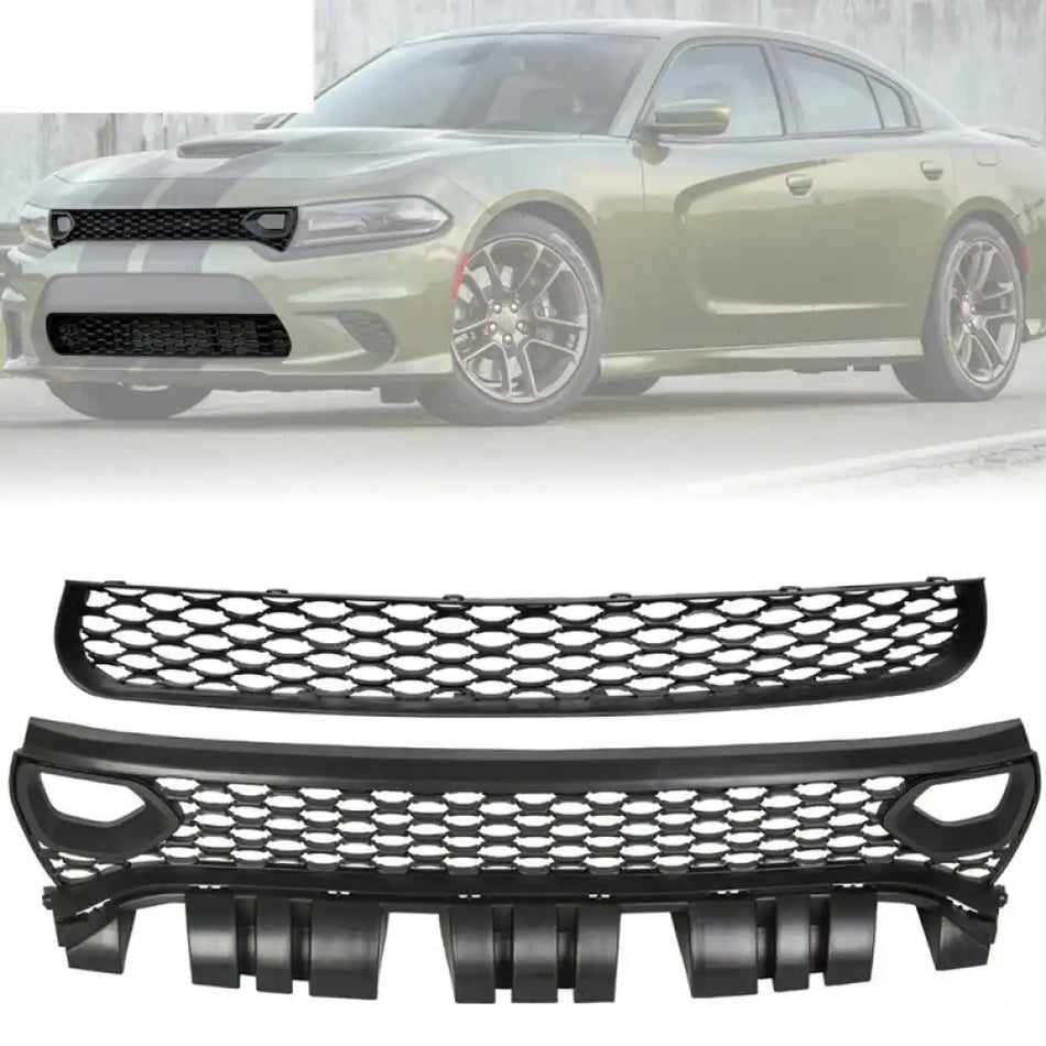 2015-2023 Dodge Charger Upper & Lower Car Grilles w/ Air Ducts 2PC PP