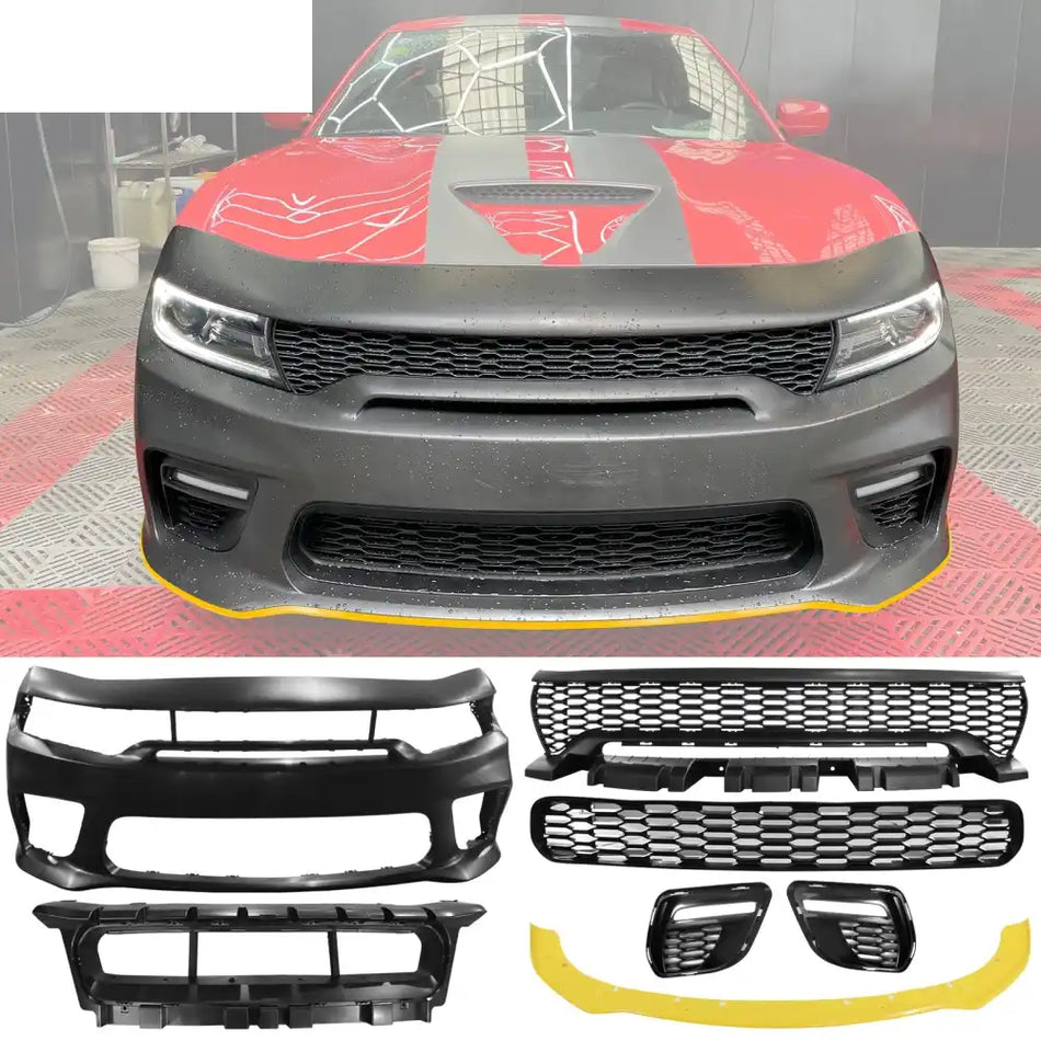 2015-2023 Dodge Charger Widebody LED Front Bumper Cover Yellow Lip PP Yellow