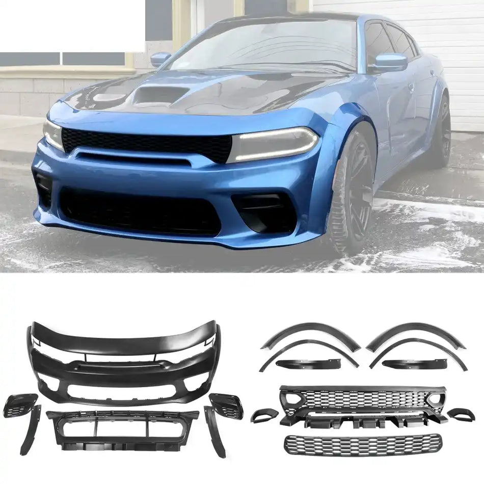 2015-2023 Dodge Charger Widebody Rear Bumper Covers W/ SRT Grilles ABS Carbon Fiber Print