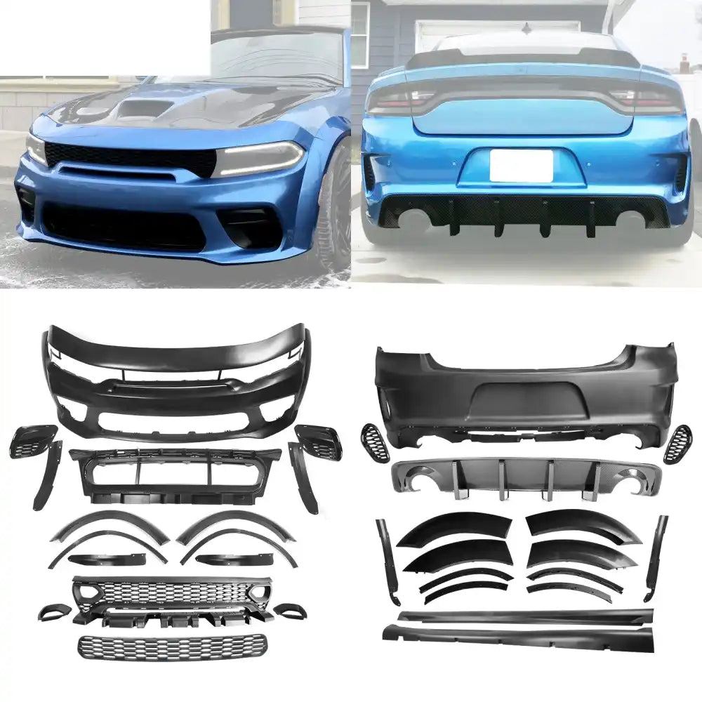 2015-2023 Dodge Charger Widebody Rear Bumper Covers W/ SRT Grilles ABS Carbon Fiber Print