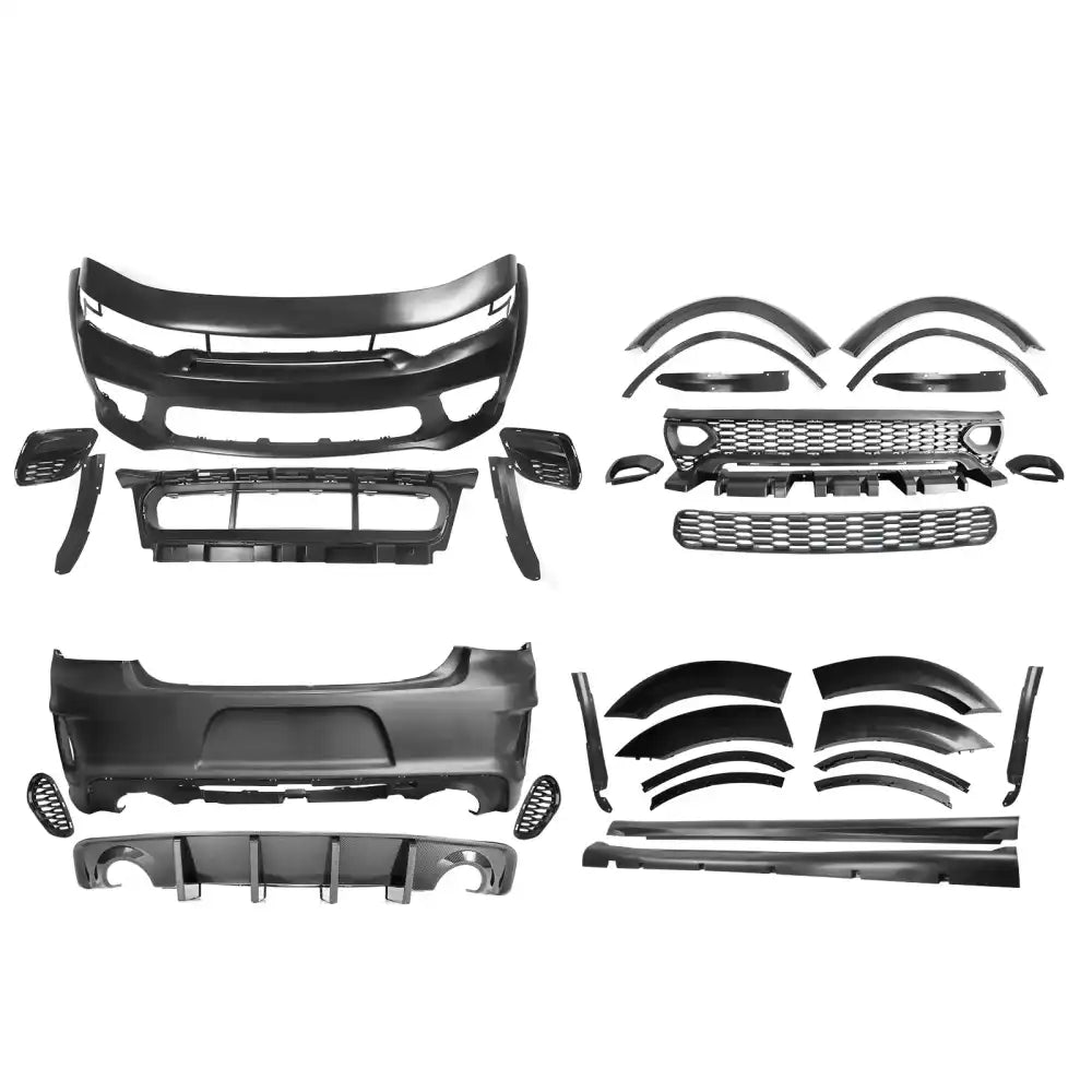 2015-2023 Dodge Charger Widebody Rear Bumper Covers W/ SRT Grilles ABS Carbon Fiber Print