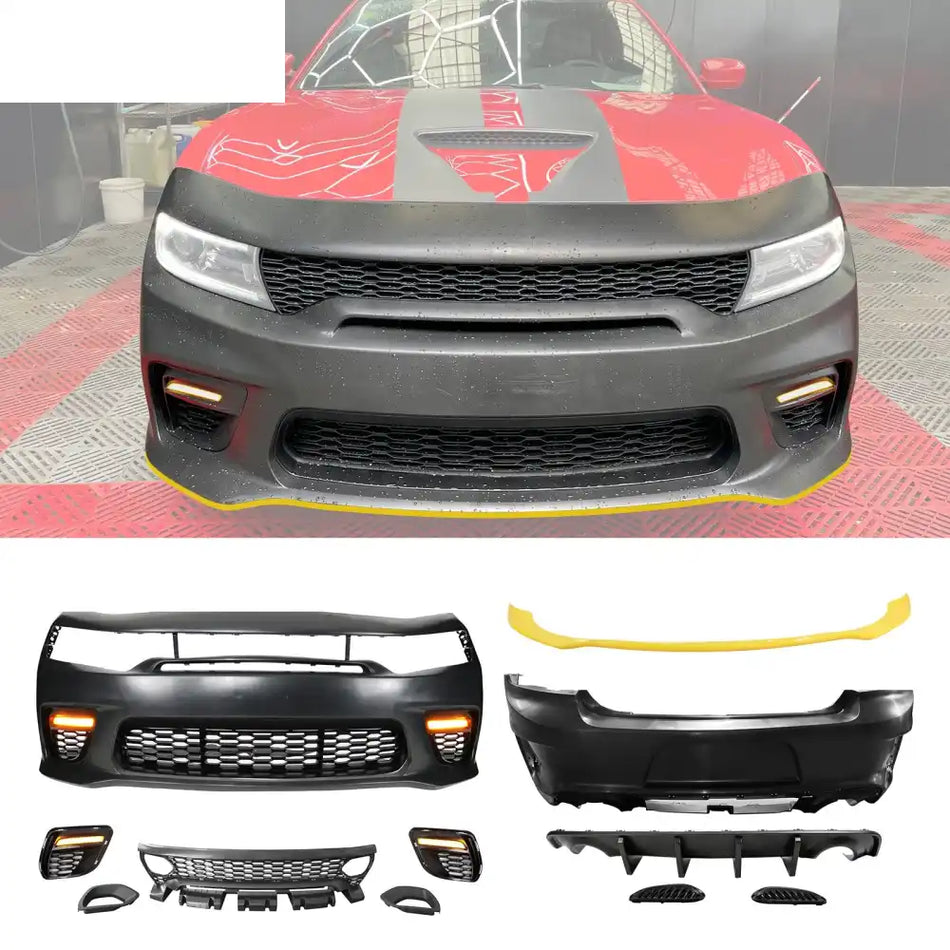 2015-2023 Dodge Charger Widebody SRT Front Bumper Yellow Lip PP LED Yellow