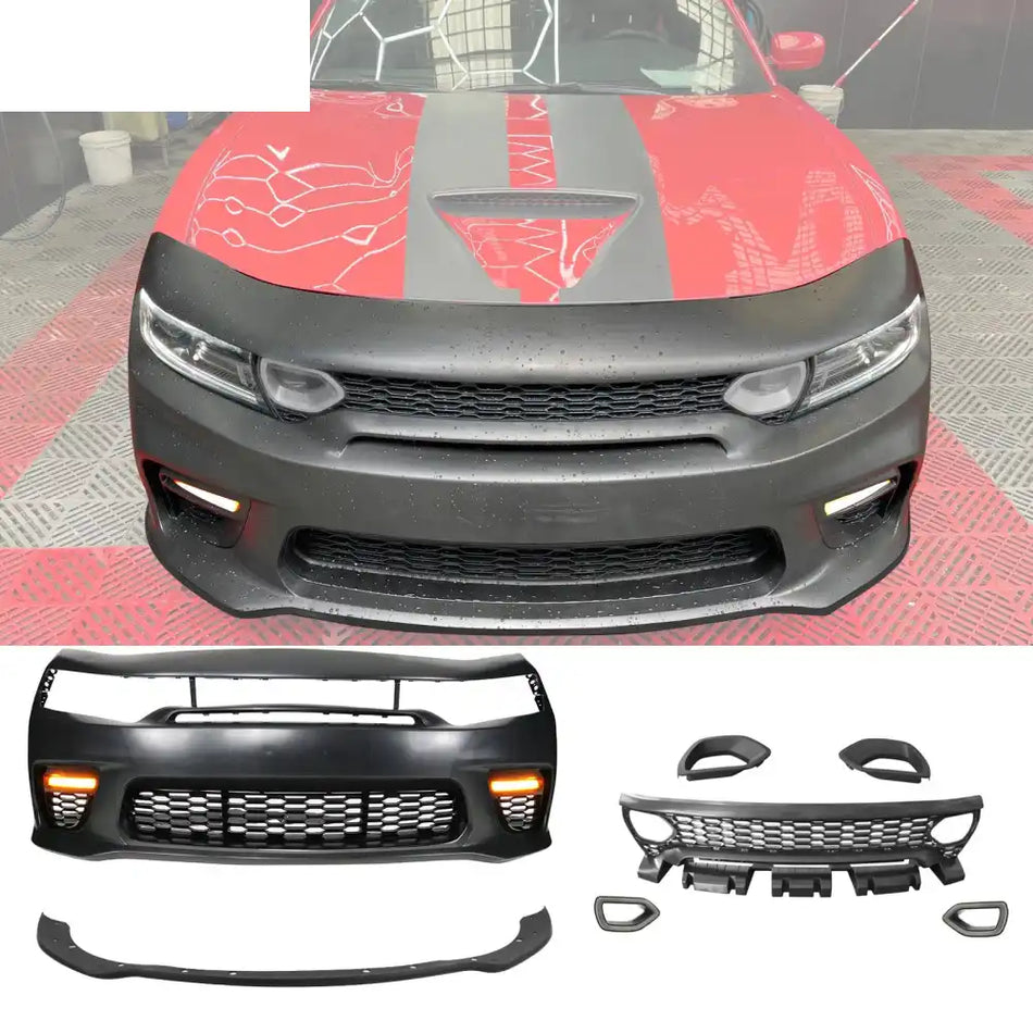 2015-2023 Dodge Charger Widebody SRT LED Front Bumper Matte Black Lip Matte Black
