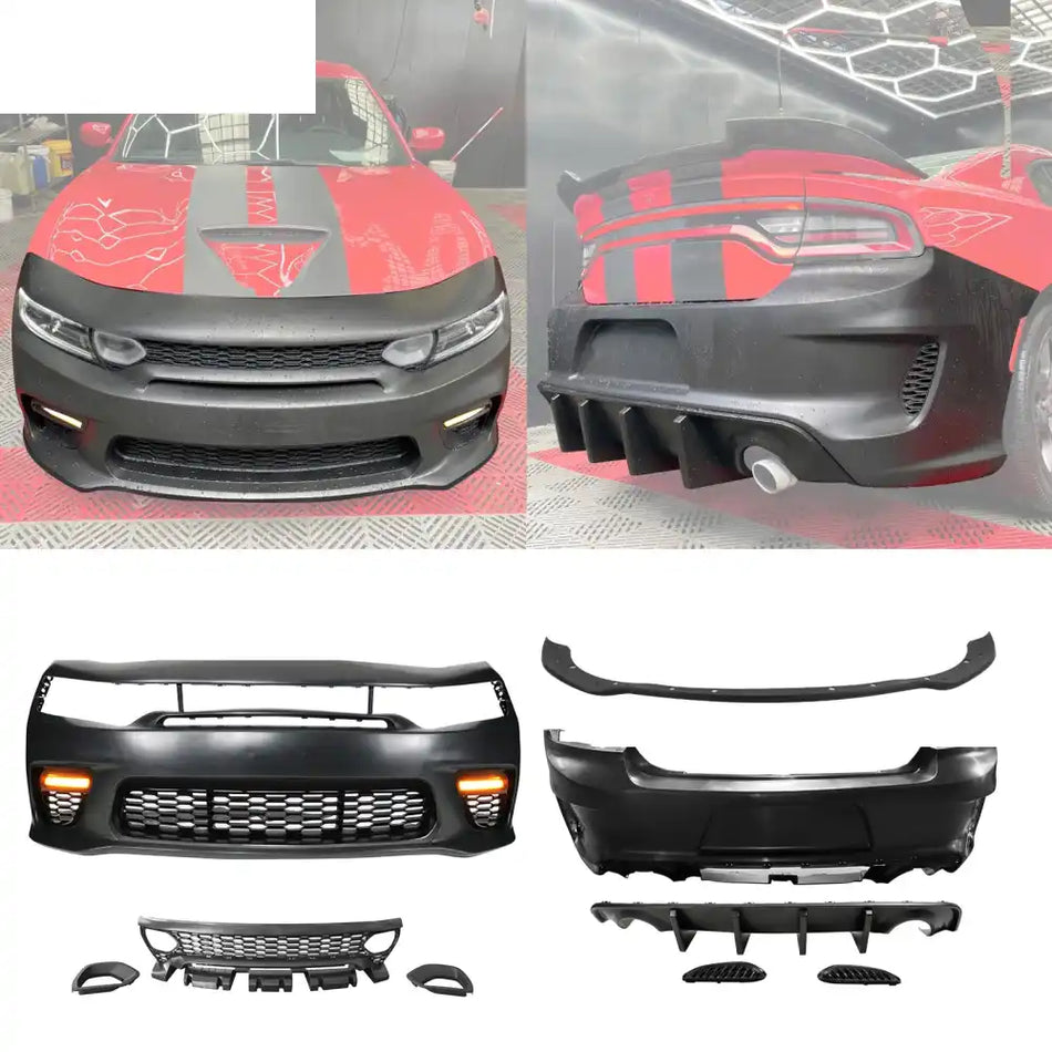 2015-2023 Dodge Charger Widebody SRT LED Front Bumper Matte Black Lip Matte Black