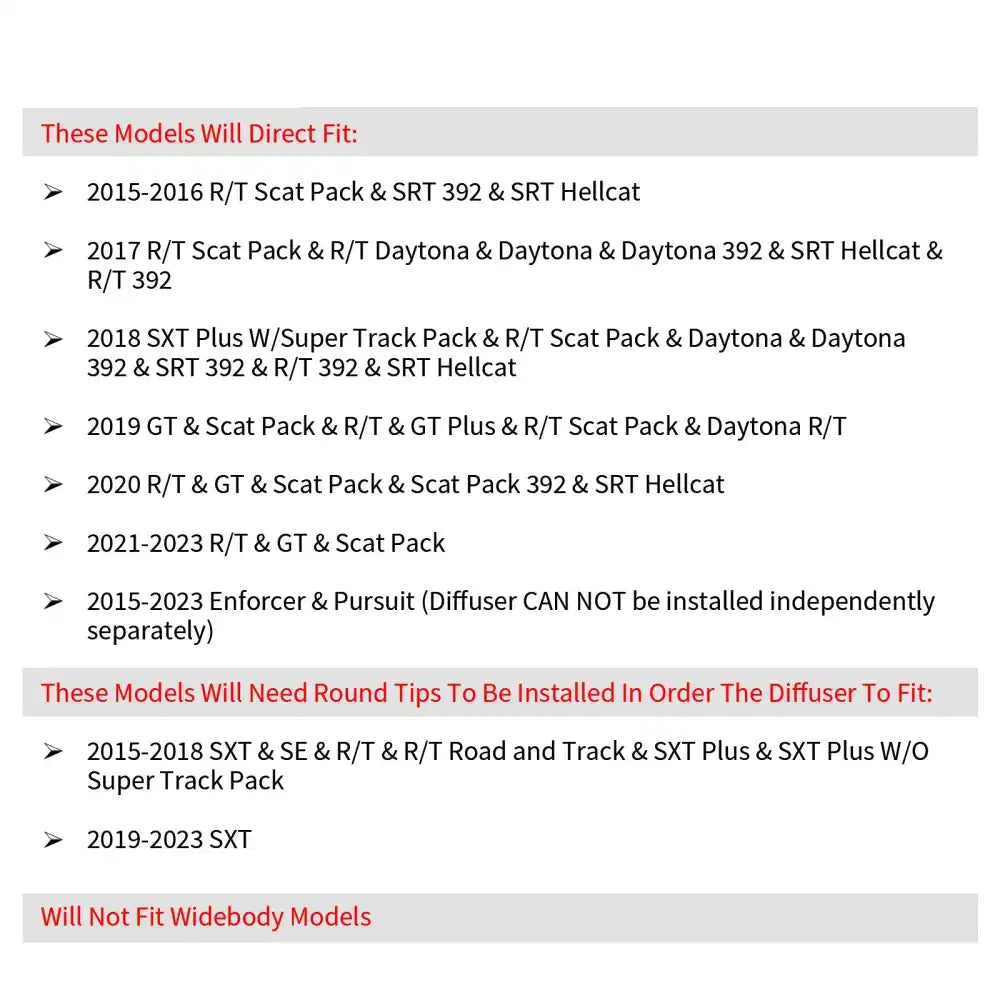 2015-2023 Dodge Charger Widebody SRT Rear Front Bumper Pink Lip PP LED Pink