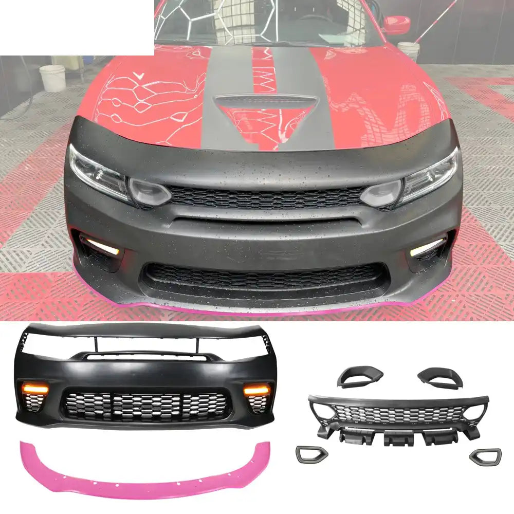 2015-2023 Dodge Charger Widebody SRT Rear Front Bumper Pink Lip PP LED Pink