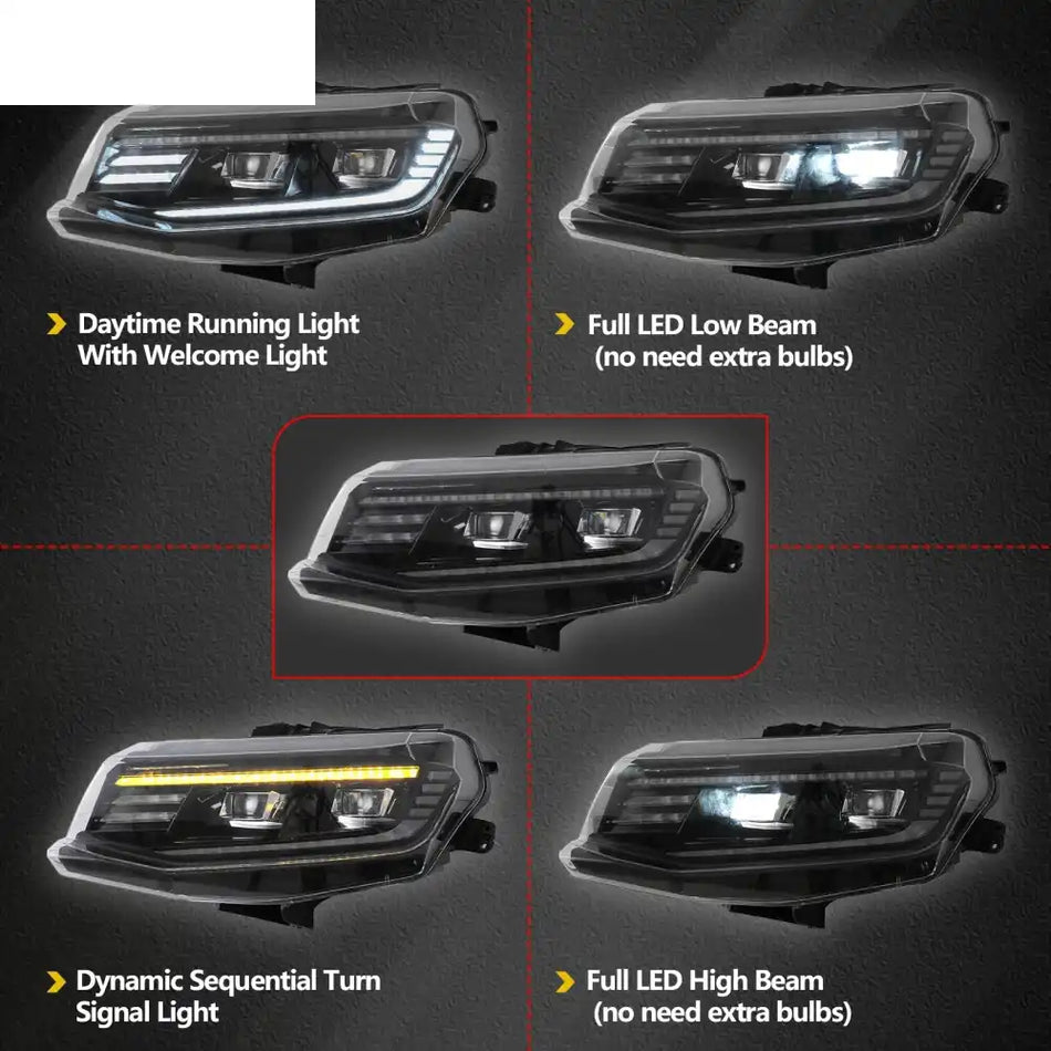 2016-2018 Chevy Camaro Projector DRL LED Headlights Clear Lens Pair