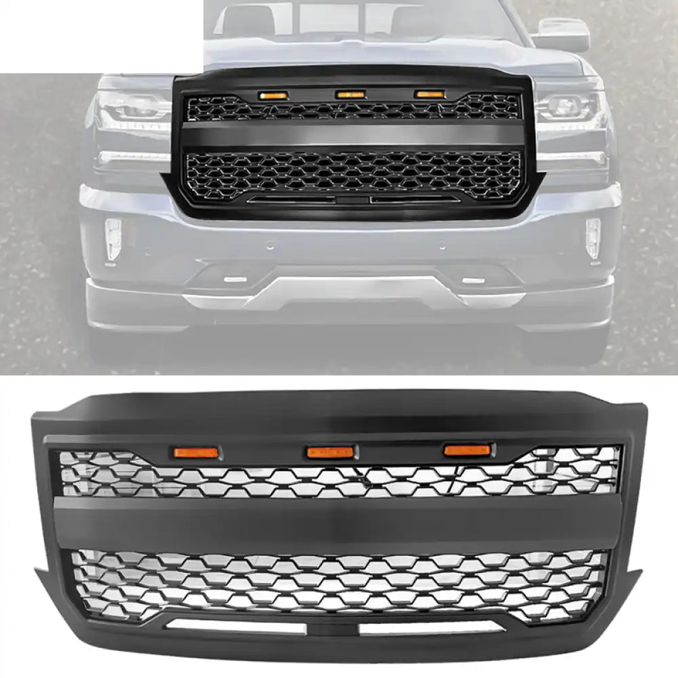 2016-2018 Chevy Silverado 1500 Front Bumper Hood Mesh Grille Grill Matte Black