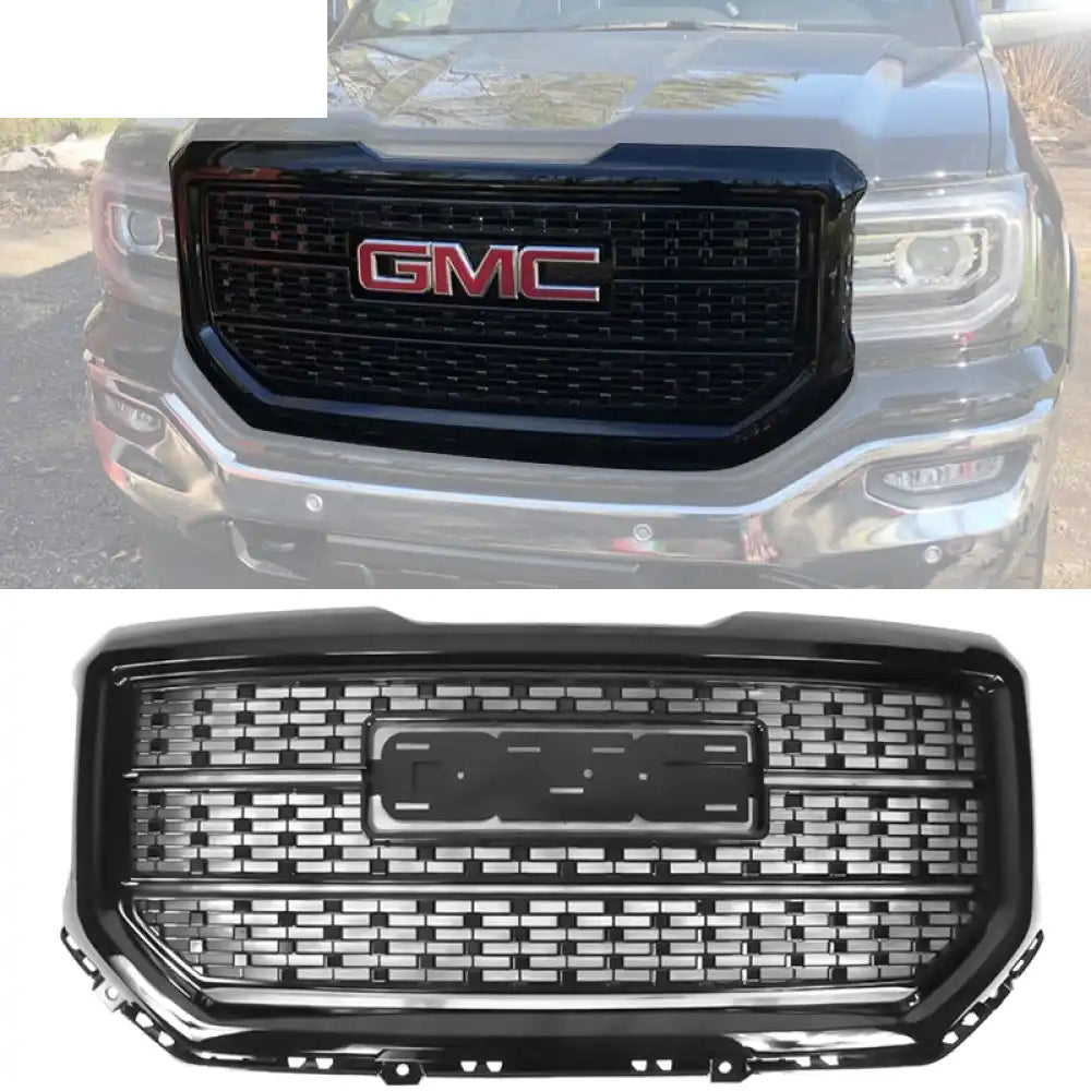 2016-2018 GMC Sierra 1500 Grill Denali Style Car Front Grille Hood Unpainted Black
