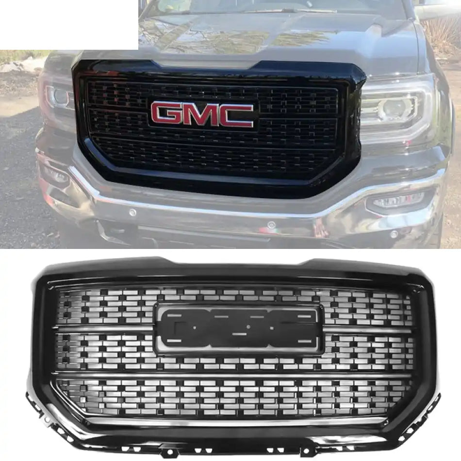 2016-2018 GMC Sierra 1500 Grill Denali Style Car Front Grille Hood Unpainted Black