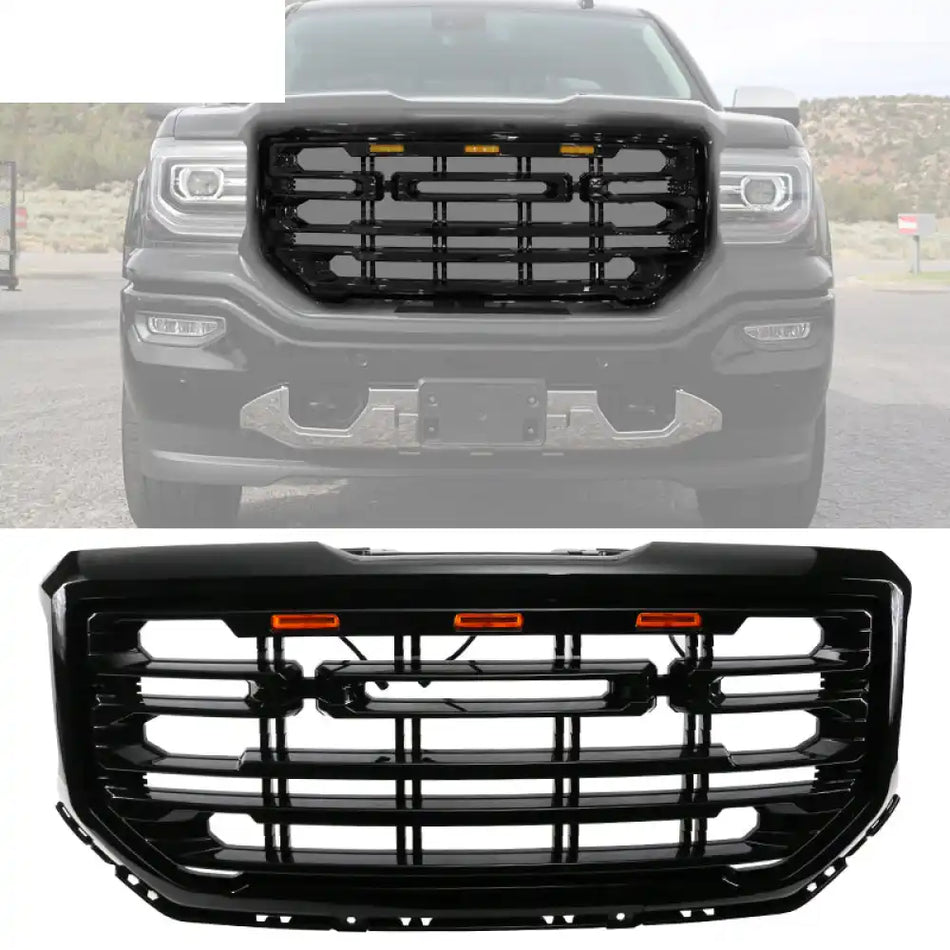 2016-2019 GMC Sierra 1500 Front Bumper Hood Grille Mesh Hood Guard Gloss Black