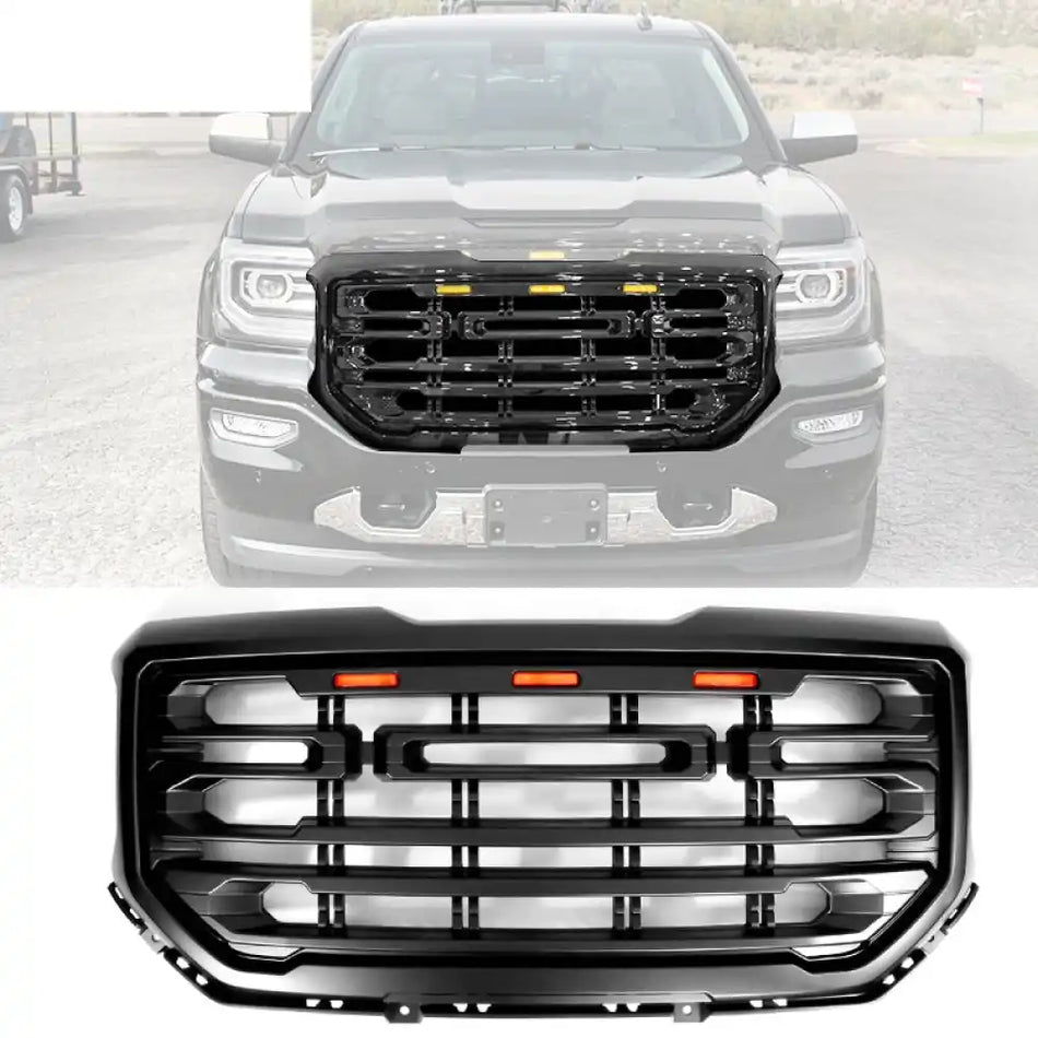 2016-2019 GMC Sierra 1500 Front Bumper Hood Grille Mesh Hood Guard Matte Black