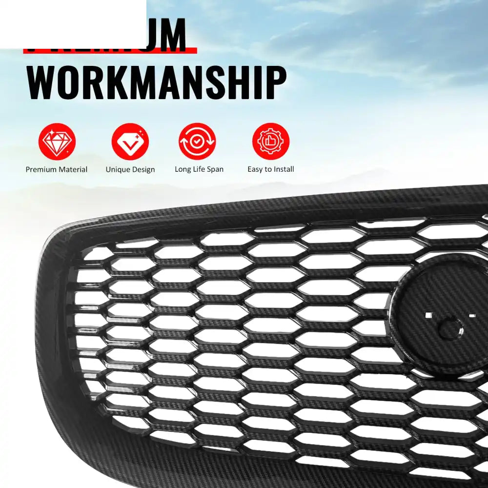 2016-2019 Jaguar XE 2020 Style Front Bumper Upper Grille Replacement Carbon Fiber Print ABS Carbon Fiber Print
