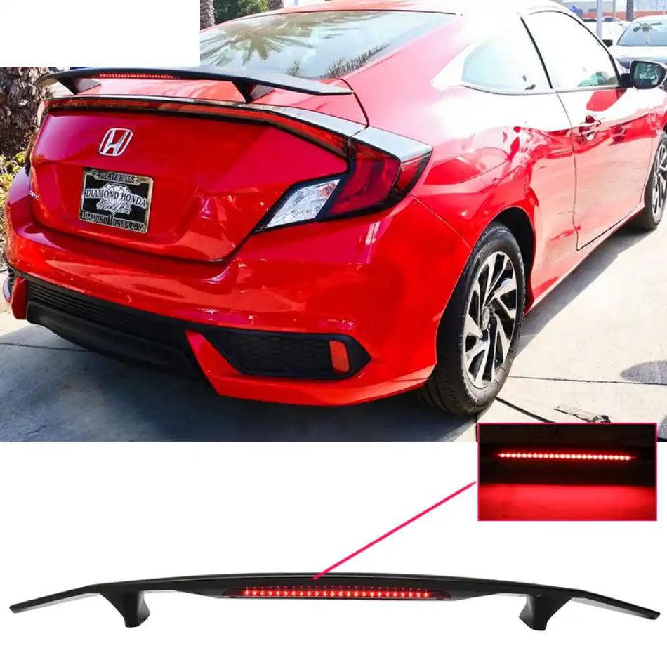 2016-2020 Honda Civic Coupe Rear Spoiler Wing w/ LED 3RD Brake Light