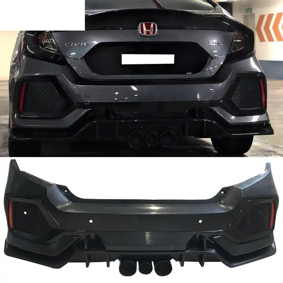 2016-2021 Honda Civic 10th-Gen CTR Rear Bumper Cover Type R Black PP