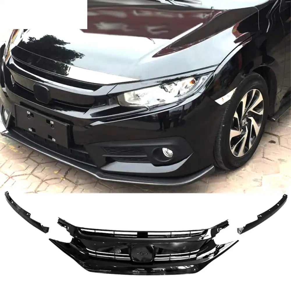 2016-2021 Honda Civic 10th Gen Mesh Gloss Black Front Bumper Car Grill Gloss Black