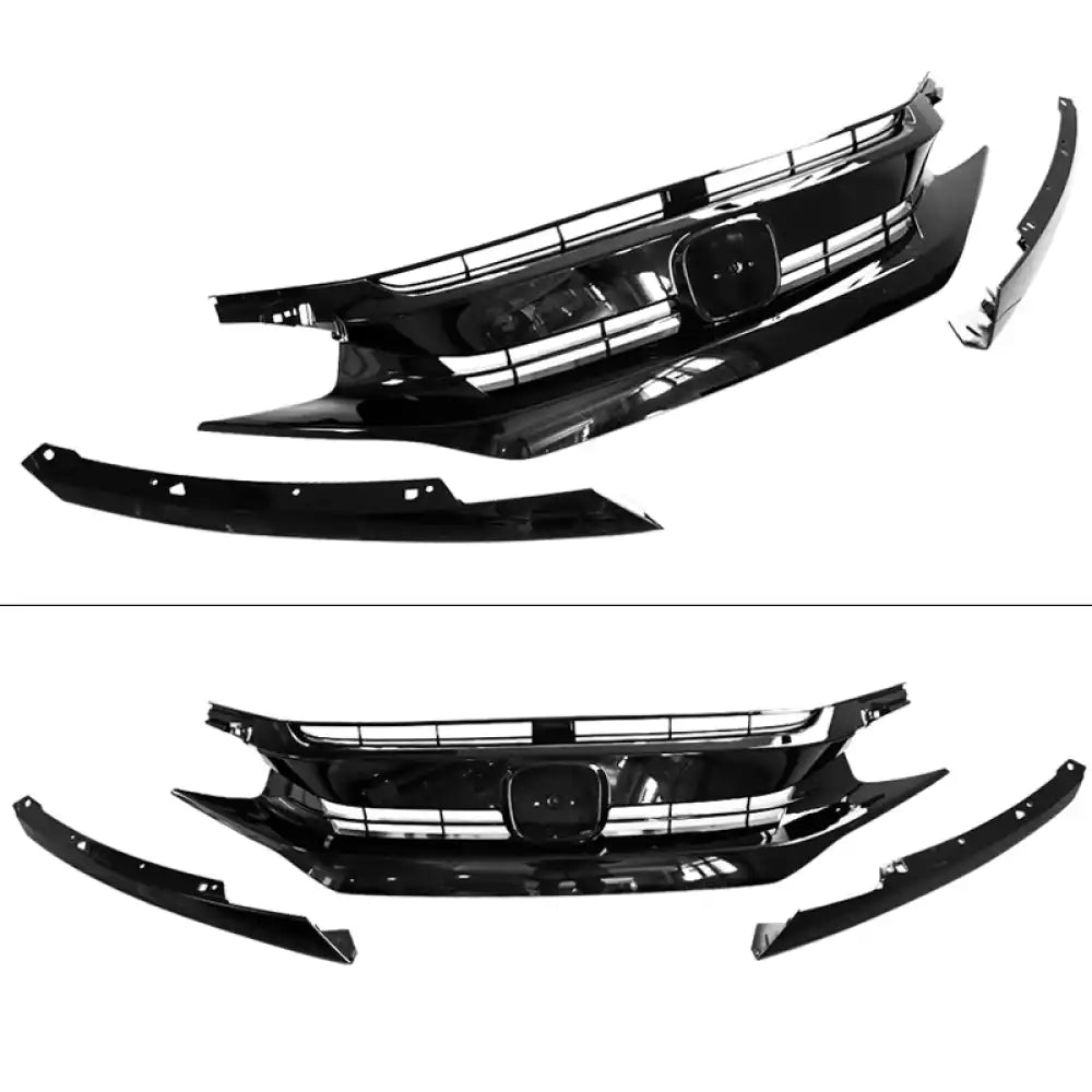 2016-2021 Honda Civic 10th Gen Mesh Gloss Black Front Bumper Car Grill Gloss Black