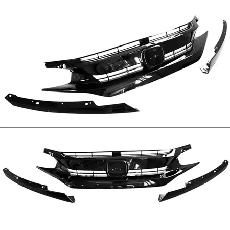 2016-2021 Honda Civic 10th Gen Mesh Gloss Black Front Bumper Car Grill Gloss Black