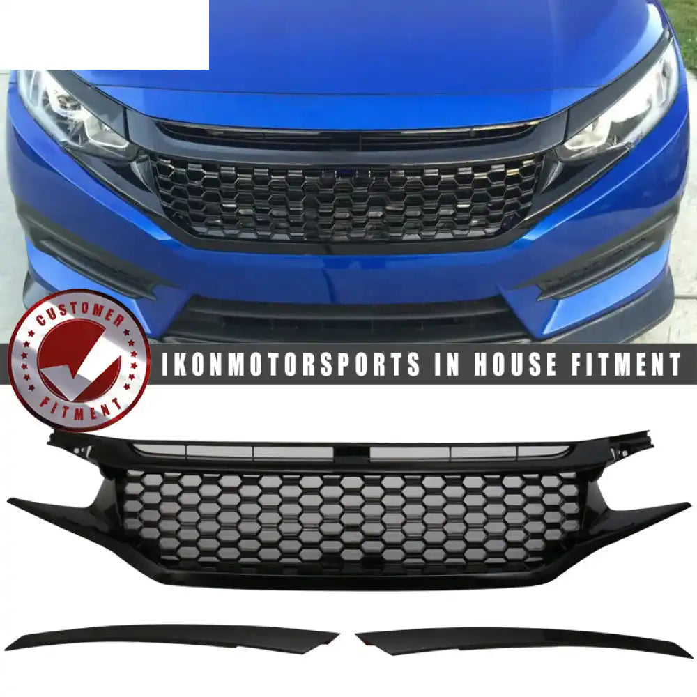 2016-2021 Honda Civic Coupe Sedan Hatchback Mesh Grille w/2PC Eyebrows
