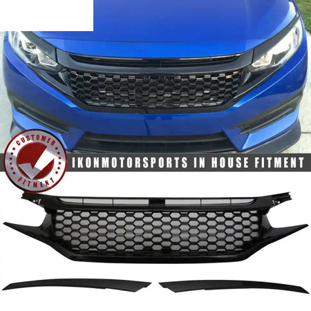 2016-2021 Honda Civic Coupe Sedan Hatchback Mesh Grille w/2PC Eyebrows