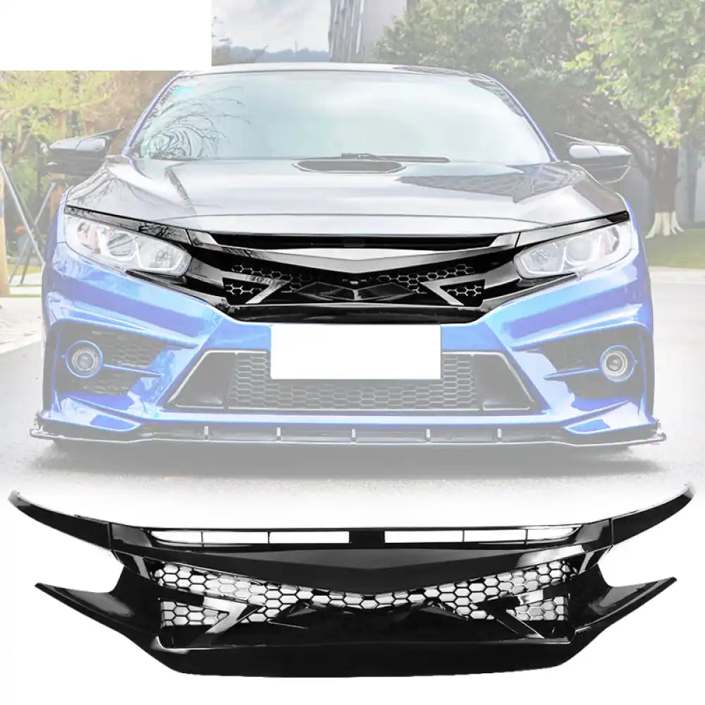 2016-2021 Honda Civic IKON Style Gloss Black Front Bumper Grille ABS