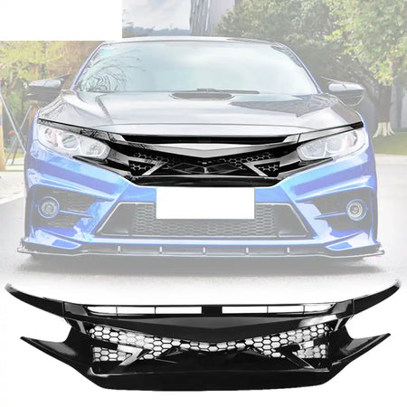 2016-2021 Honda Civic IKON Style Gloss Black Front Bumper Grille ABS