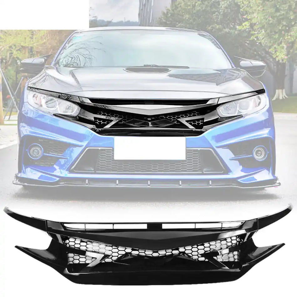 2016-2021 Honda Civic IKON Style Gloss Black Front Bumper Grille ABS