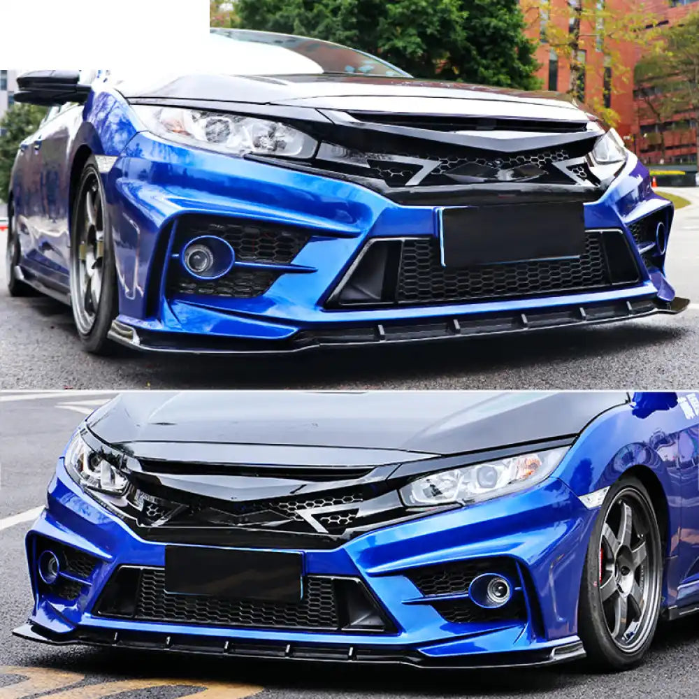 2016-2021 Honda Civic IKON Style Gloss Black Front Bumper Grille ABS
