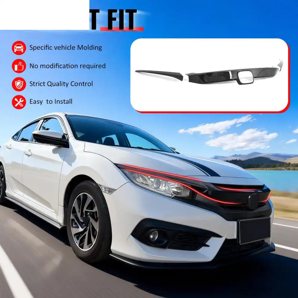 2016-2021 Honda Civic OE Style Carbon Fiber Print Grille Cover ABS Carbon Fiber Print