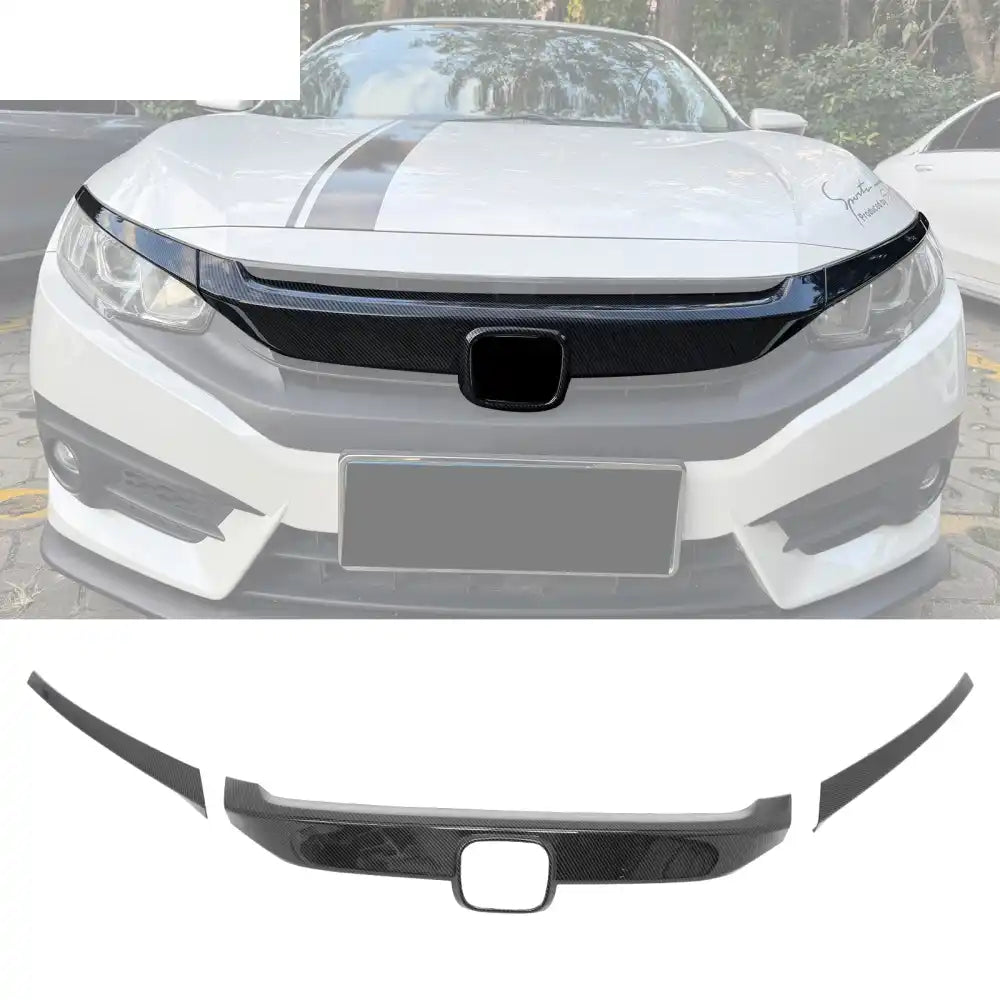 2016-2021 Honda Civic OE Style Carbon Fiber Print Grille Cover ABS Carbon Fiber Print