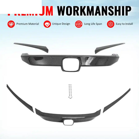 2016-2021 Honda Civic OE Style Carbon Fiber Print Grille Cover ABS Carbon Fiber Print