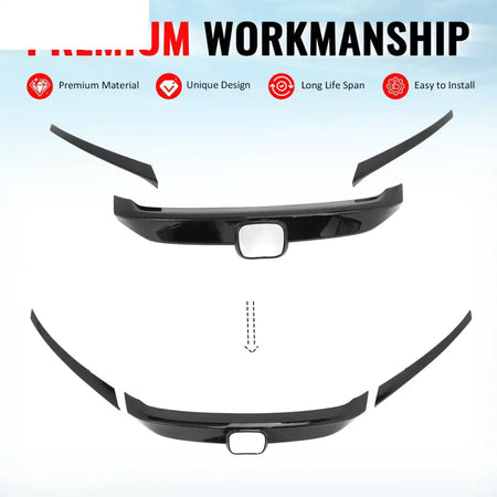 2016-2021 Honda Civic OE Style Gloss Black Bumper Grille Cover ABS Gloss Black