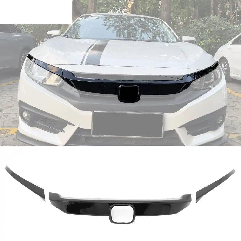 2016-2021 Honda Civic OE Style Gloss Black Bumper Grille Cover ABS Gloss Black