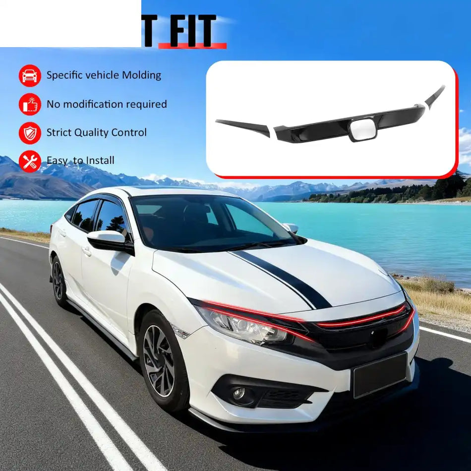 2016-2021 Honda Civic OE Style Gloss Black Bumper Grille Cover ABS Gloss Black