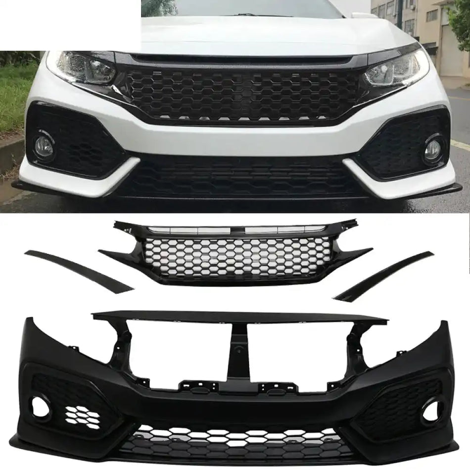 2016-2021 Honda Civic OE Style Unpainted Front Bumper Cover W/ Grille