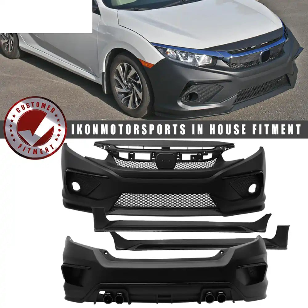 2016-2021 Honda Civic Sedan Front + Rear Bumper Cover + Side Skirts