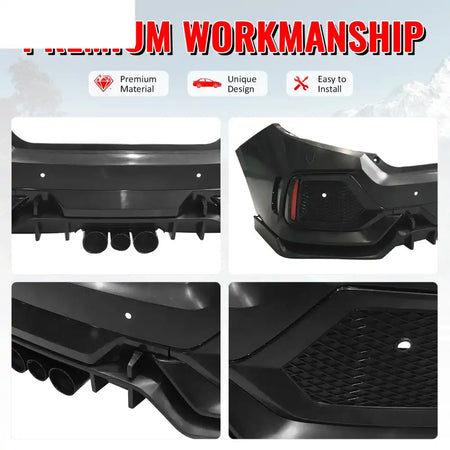 2016-2021 Honda Civic Sedan TR Style Front & Rear Bumper Cover PP Unpainted Black