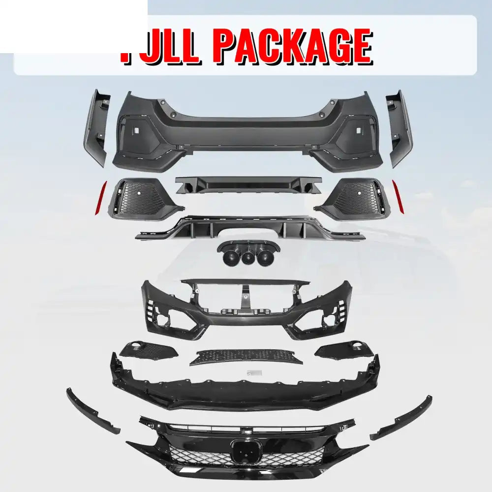 2016-2021 Honda Civic Sedan TR Style Front & Rear Bumper Cover PP Unpainted Black