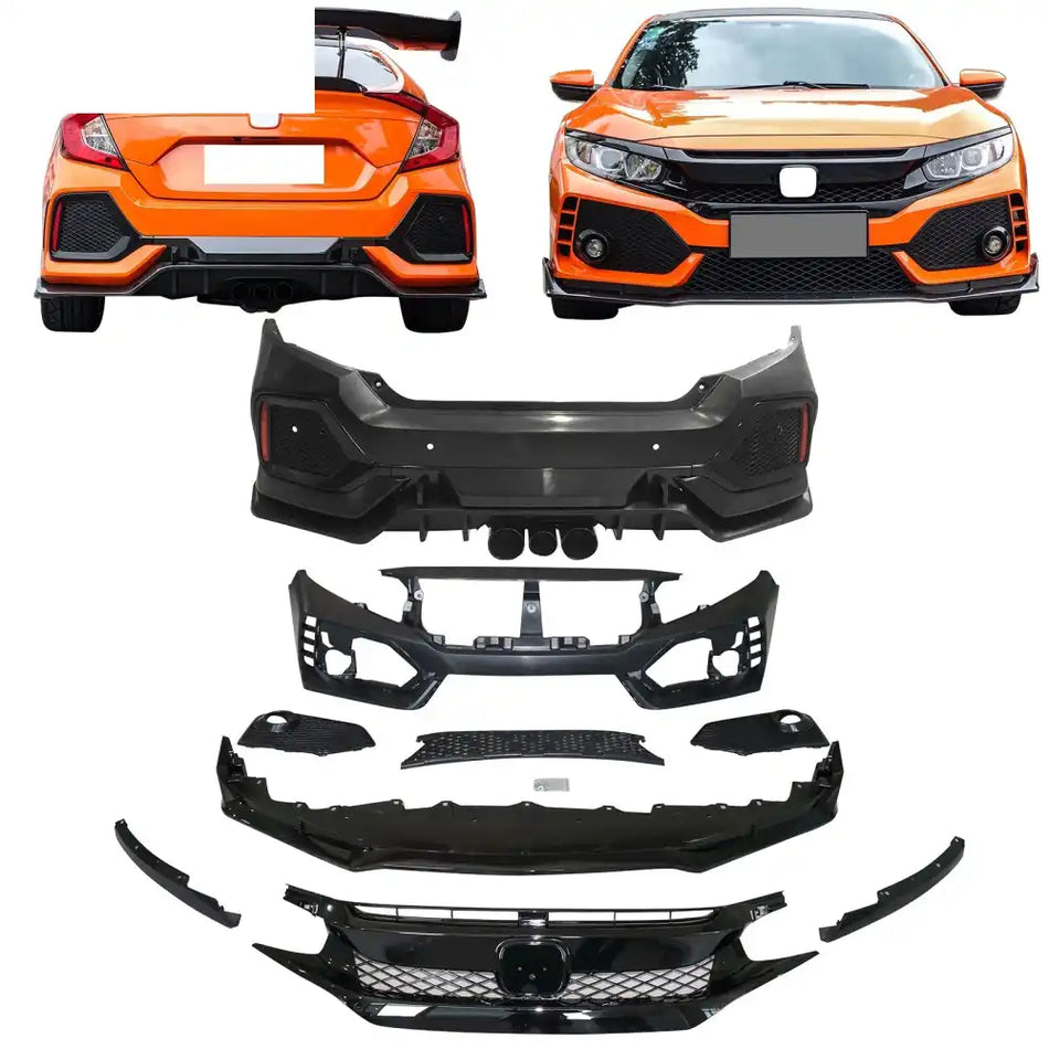 2016-2021 Honda Civic Sedan TR Style Front & Rear Bumper Cover PP Unpainted Black