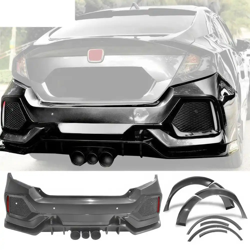 2016-2021 Honda Civic Sedan Type-R Black Rear Bumper Fender Flares PP