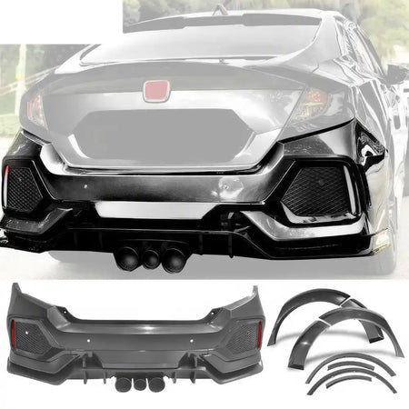 2016-2021 Honda Civic Sedan Type-R Black Rear Bumper Fender Flares PP